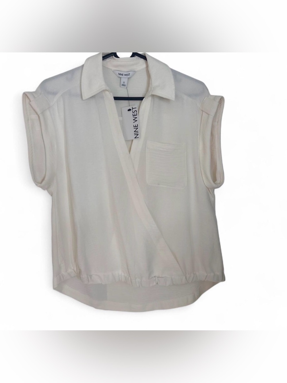 Nine West Ivory Short-Sleeve Wrap Collar Blouse